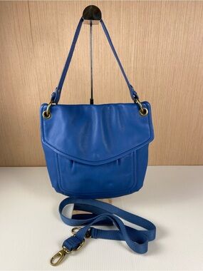 Fossil Blue Pebbled Leather Convertible Crossbody Shoulder Bag Flap Purse